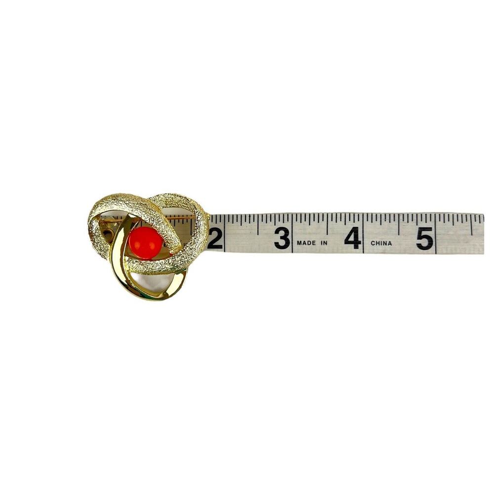 Sarah Coventry Brooch Orbit Faux Coral Orange Bead Textured Gold Tone Atomic Vtg - Picture 5 of 5
